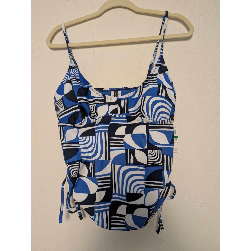 Nautica tankini tummy toner side ruching blue/Navy size L NWT
